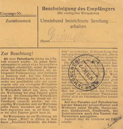 BiZone Paketkarte 1948: Wildenberg nach Haar, Frauenklinik, Röntgenhaus
