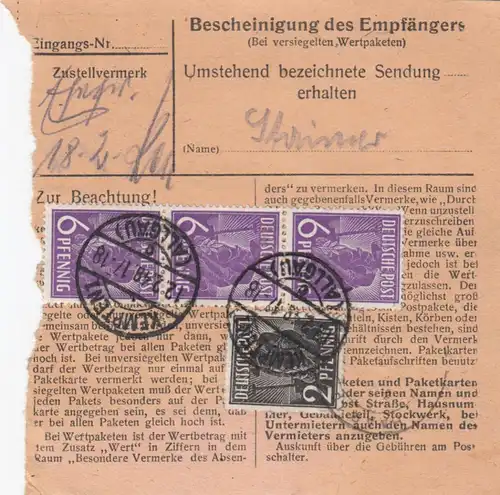 Paketkarte 1948: Kempten Allgäu nach Haar, Wertkarte