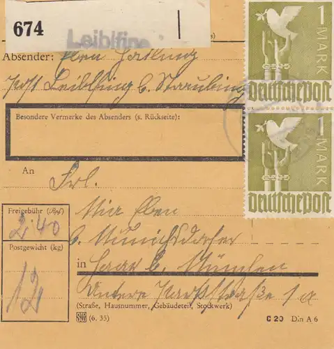 Carte de paquet: Leiblfing après Haar b. Munich