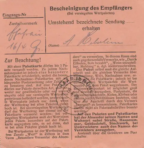 Paketkarte 1948: Stefanskirchen Mühldorf nach Haar