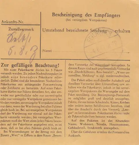Carte de paquet 1947: Munich-Großhadern vers Feilnbach
