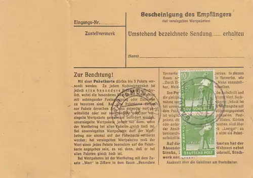 Carte de paquet 1948: Bamberg vers Eglfing, Urgent