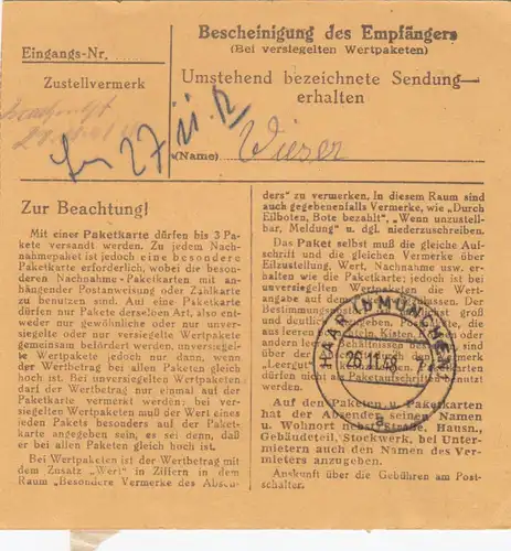 Carte de paquet BiZone 1948: Dauanstauf selon Haar b. Munich