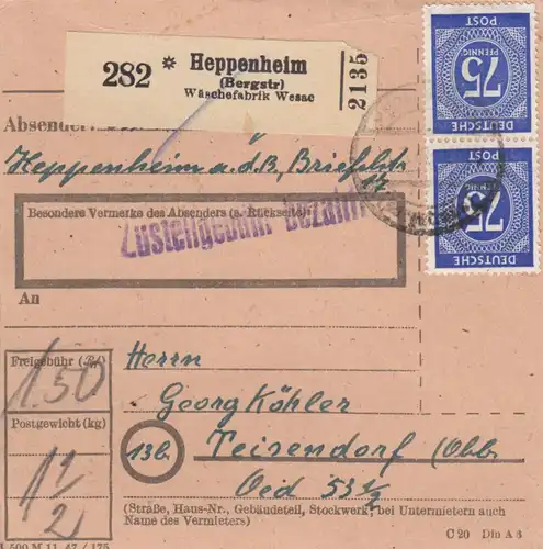 Carte forfait 1948: Heppenheim vers Teisendorf