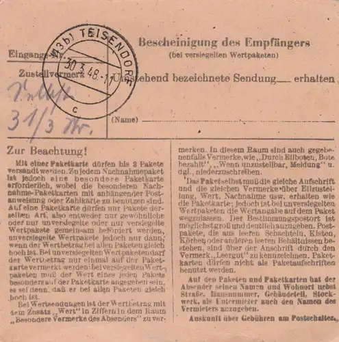 Paketkarte 1948: Heppenheim nach Teisendorf