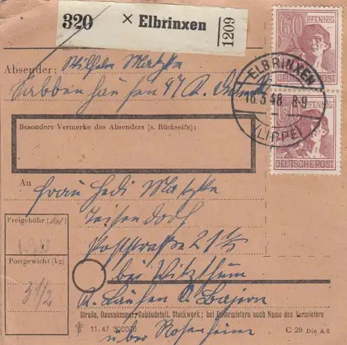 Carte de paquet 1948: Elbrinxen vers Teisendof