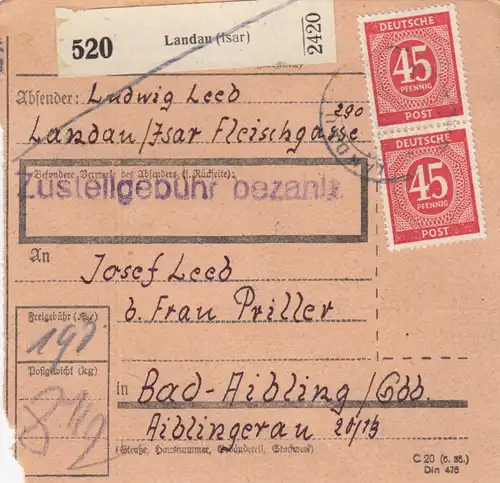 Paketkarte: Landau Isar nach Bad Aibling
