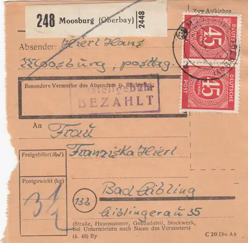 Carte forfait 1947: Moosburg vers Bad Aibling