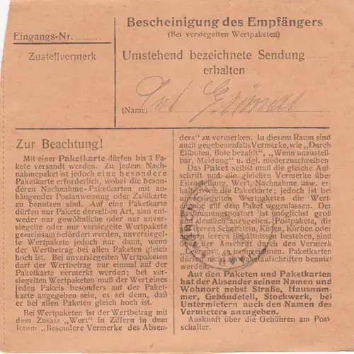 Paketkarte 1948: Bad Reichenhall nach Haar, Heilanstalt