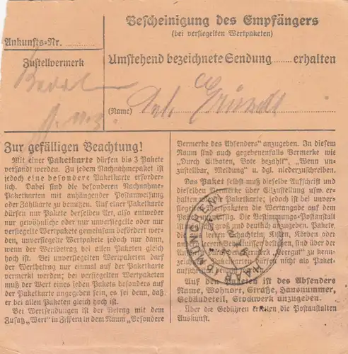 Carte de paquet 1948: Luneburg vers Eglfing-Haar, établissement d'accueil