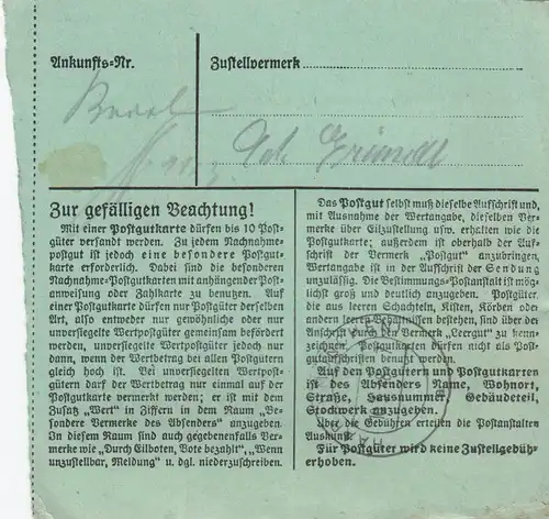 Carte de paquet 1948: Gauting b. Munich n. Hähernanstalt, bes. Formul