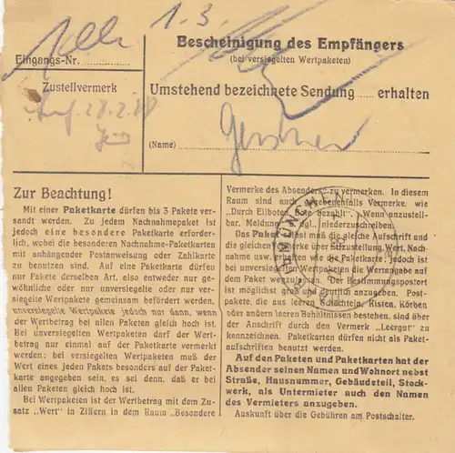 Carte de paquet 1948: Francfort Eckenheim à Haar