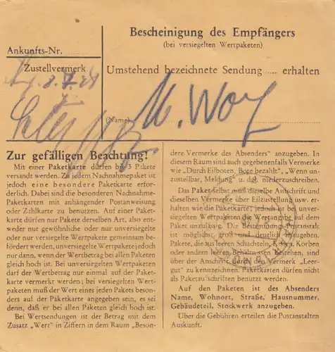 Carte de paquet BiZone 1948: Landshut Schligenthal après cheveux