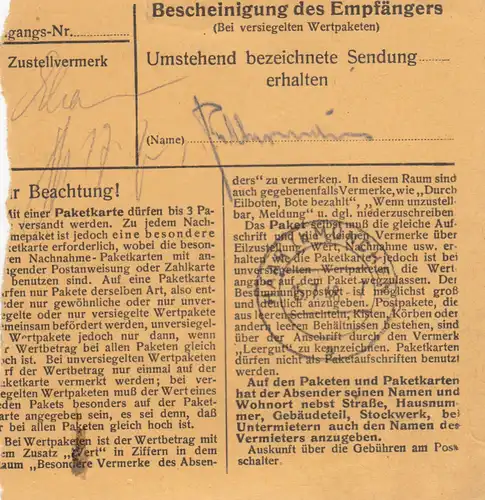 Carte de paquet BiZone 1948: Straubing Perasdorf vers Ottendihl