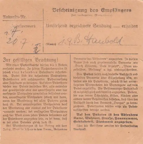 Carte de paquet BiZone 1948: Dachau vers Oberammergau