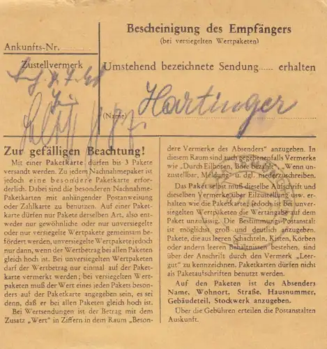 Carte de paquet BiZone 1948: Schweitenkirche après Haar