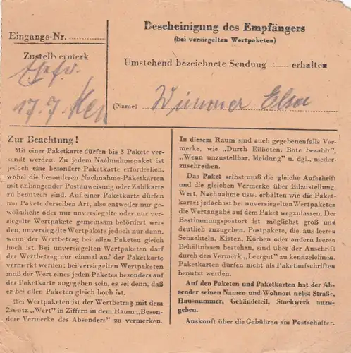 Carte de paquet BiZone 1948: Kröhstorf via Haidenburg vers Ödenstockach