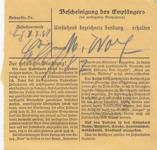 BiZone Paketkarte 1948: Landshut Schligenthal nach Haar bei München