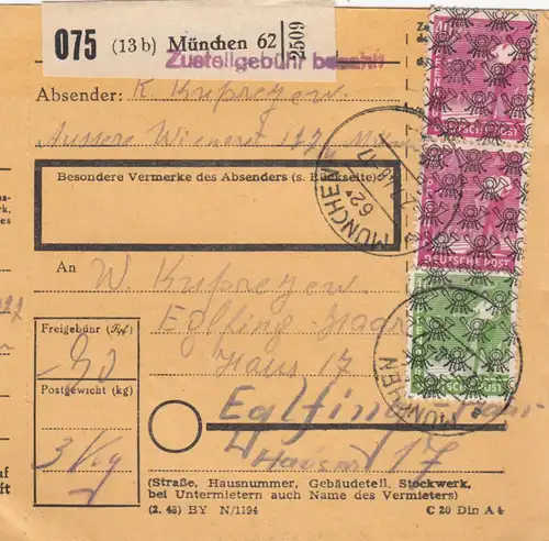 BiZone Paketkarte 1948: München 62 nach Eglfing