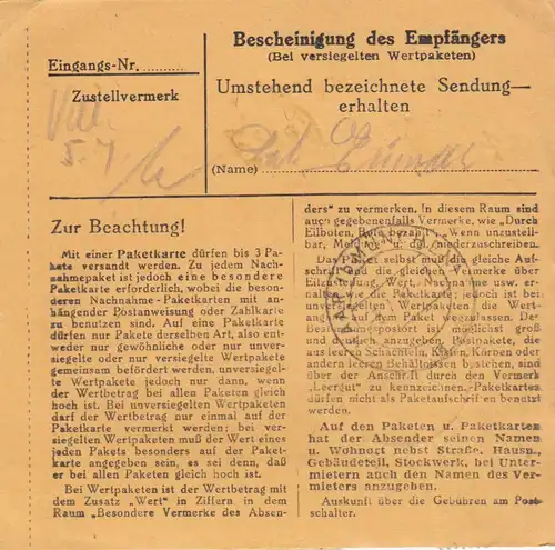 BiZone Paketkarte 1948: München 62 nach Eglfing