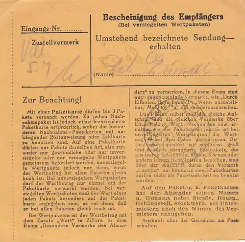 Carte de paquet BiZone 1948: Munich 62 après Eglfing