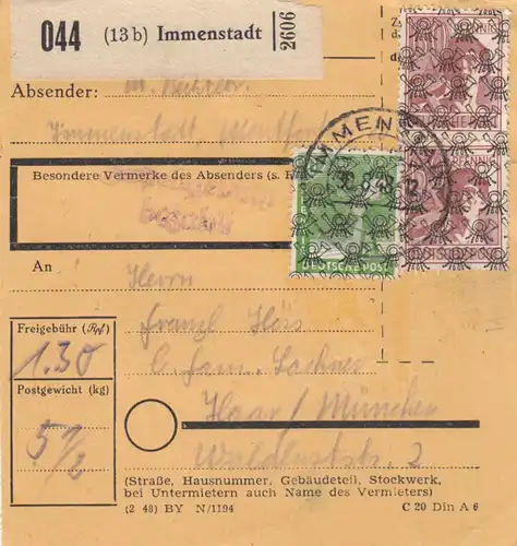 Carte de paquet BiZone 1948: Immenstadt par Haar