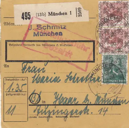 BiZone Paketkarte 1948: München 1 nach Haar