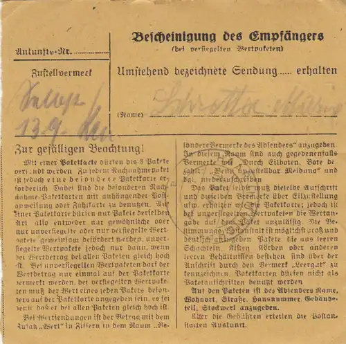 Carte de paquet BiZone 1948: Munich 1 après Haar
