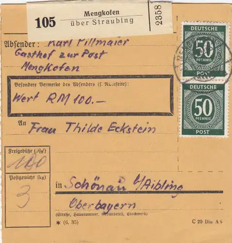 Carte de colis 1946: Mengkofen Gasthaus zu Post zu Schönau, FAQ