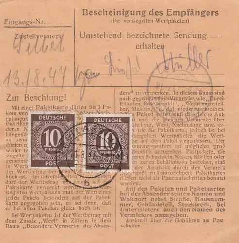 Paketkarte 1947: Freilassing nach Feilnbach, Kurhaus, Wertkarte