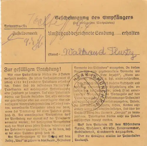 Paketkarte 1948: Eichstätt Schernfeld nach Haar, Wertkarte
