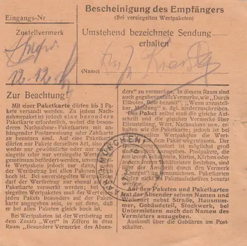 Carte de paquet 1947: Dominial-Kanzlei Schwarzenberg Schilderfeld, carte de valeur