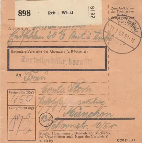BiZone Paketkarte 1948: Reit im Winkl nach München