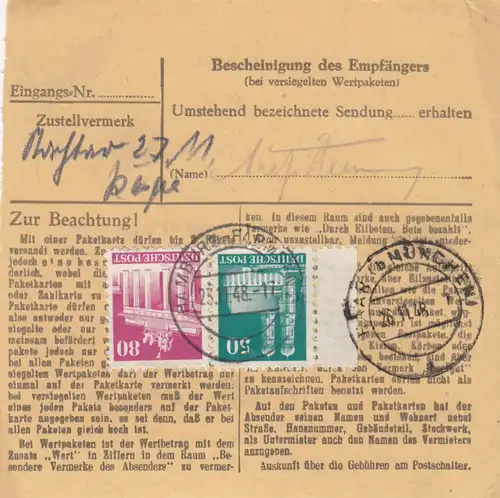 Carte de paquet BiZone 1948: Hamburg-Farmsen par cheveux, supplément