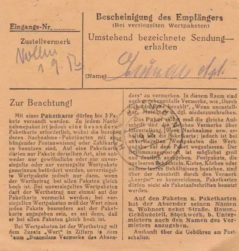 Carte de paquet BiZone 1948: Bernied après Eglfing, infirmière