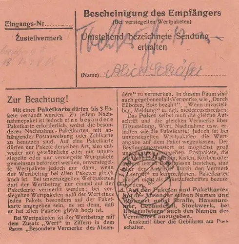 Carte de paquet 1948: Hebertsfelden après Haar bei Munich