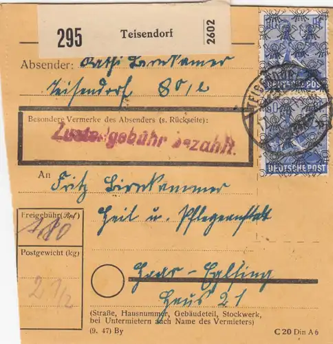 BiZone Paketkarte 1948: Teisendorf nach Haar-Eglfing