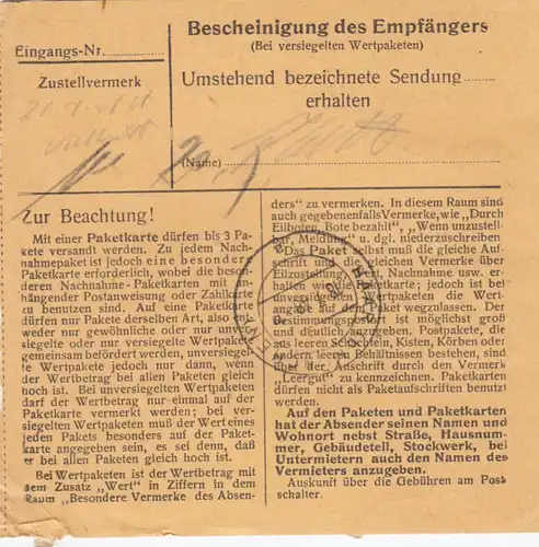 Carte de paquet BiZone 1948: Schwarzhofen après Haar près de Munich