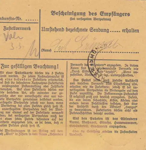 Paketkarte 1948: Laberweinting nach Eglfing Post Haar