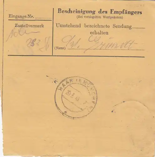 Carte de paquet 1948: Vehenberg Aurach après Eglfing, établissement de soins infirmiers