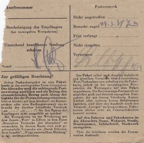 Carte de paquet 1948: Envoyer Iller par cheveux, Accueil, Auto-bookeur