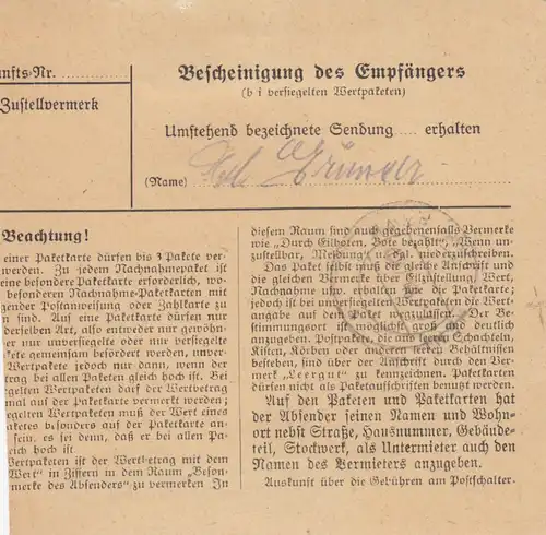 BiZone Paketkarte 1948: Schwarzach nach Haar, Heilanstalt