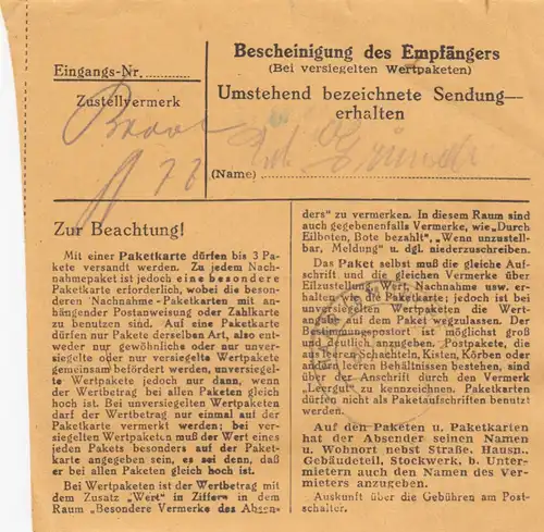 Carte de paquet BiZone 1948: Eichstät Schönau selon les cheveux, clinique pour femmes