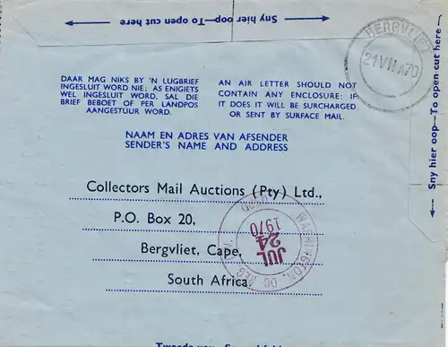 Afrique du Sud 1970: registered Bergvliet to Washingthon