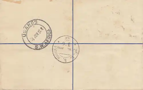 South Africa 1922: registered Usakos to Windhoek