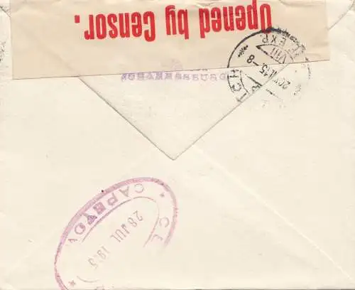 South Africa 1915: Johannesburg to Zürich, opened by censor