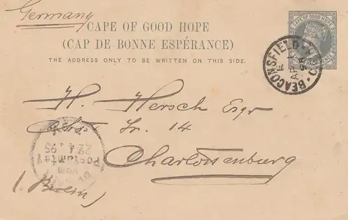South Africa 1898: post card Beaconsfield to Charlottenburg
