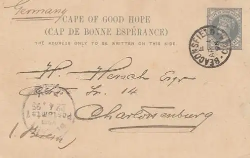 South Africa 1898: post card Beaconsfield to Charlottenburg
