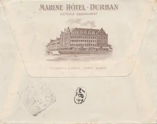 Afrique du Sud 1904: Hôtel Marine Durban to Napoli/Italy