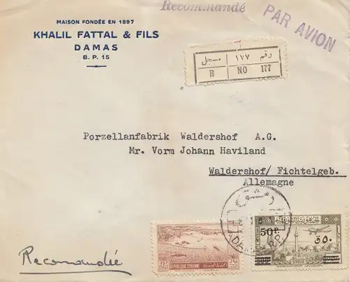 Syria 1951: Registered Damas to Waldershof, Porcelaine